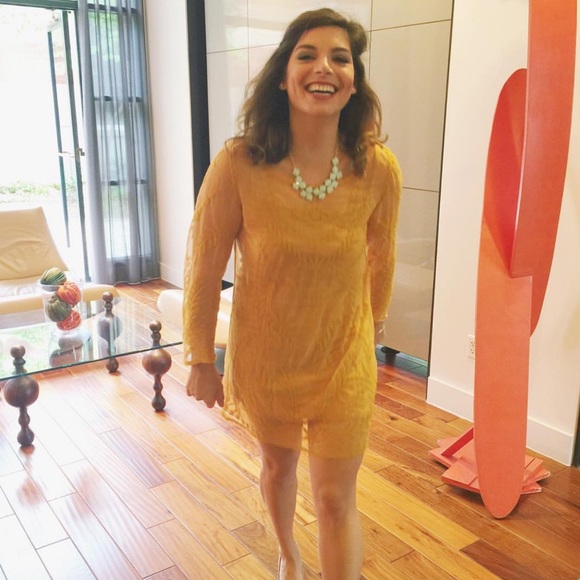 Mustard Yellow Lace Dress - Picture 2 of 2